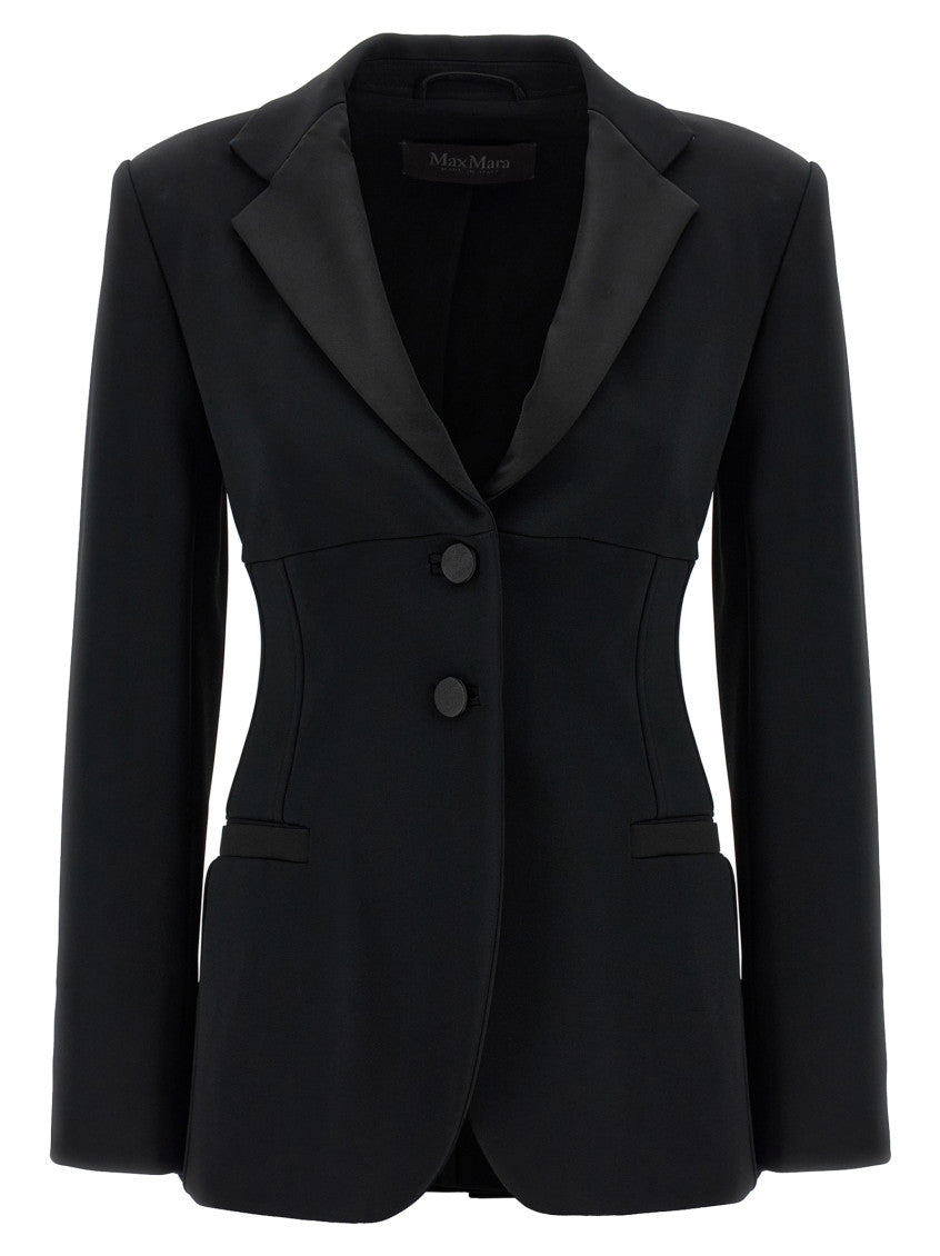 Black Solid Shawl Lapel Blazer 1
