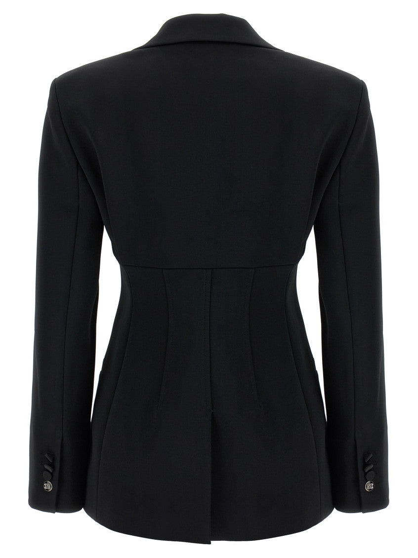 Black Solid Shawl Lapel Blazer 2