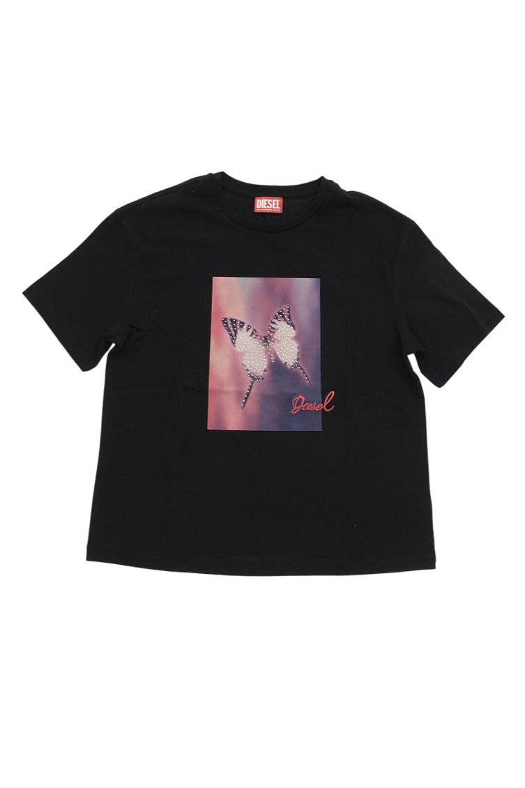 Girls Black Graphic T-Shirt 1