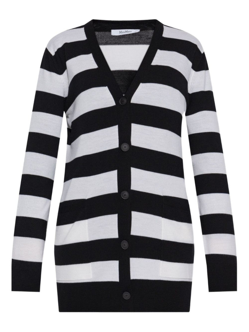 BlackWhite Stripes V Neck Cardigan 1