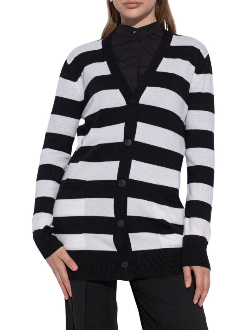 BlackWhite Stripes V Neck Cardigan 2