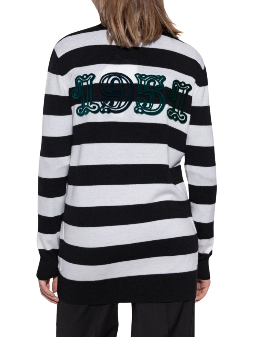 BlackWhite Stripes V Neck Cardigan 3