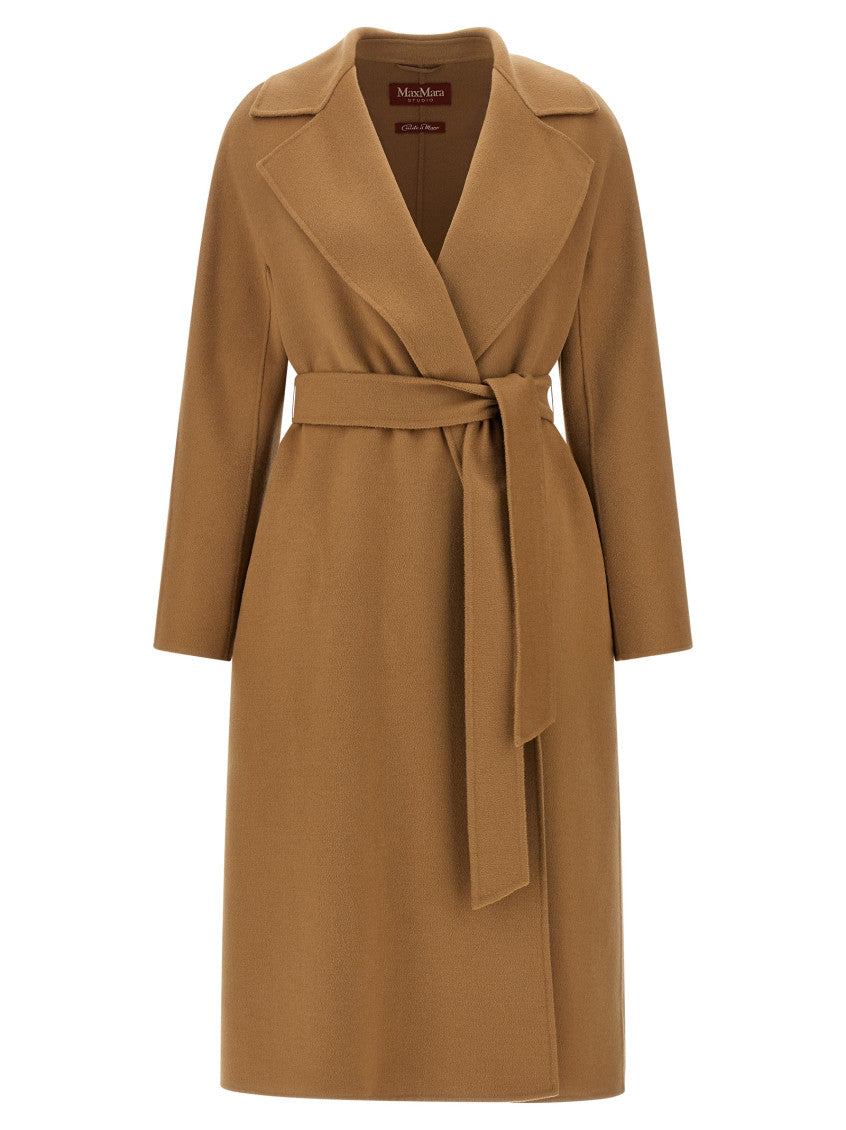 Beige Notched Lapel Trench Coat 1