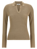 Beige Knitted Shirt Collar Sweater 1