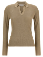 Beige Knitted Shirt Collar Sweater 1