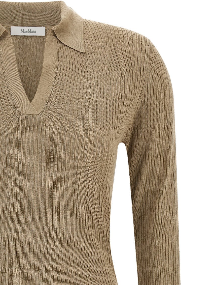 Beige Knitted Shirt Collar Sweater 3