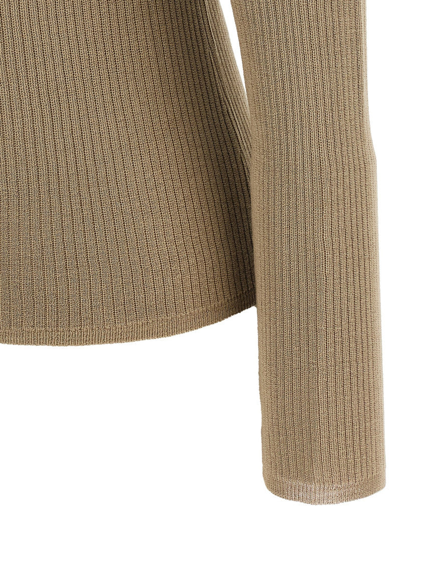 Beige Knitted Shirt Collar Sweater 4