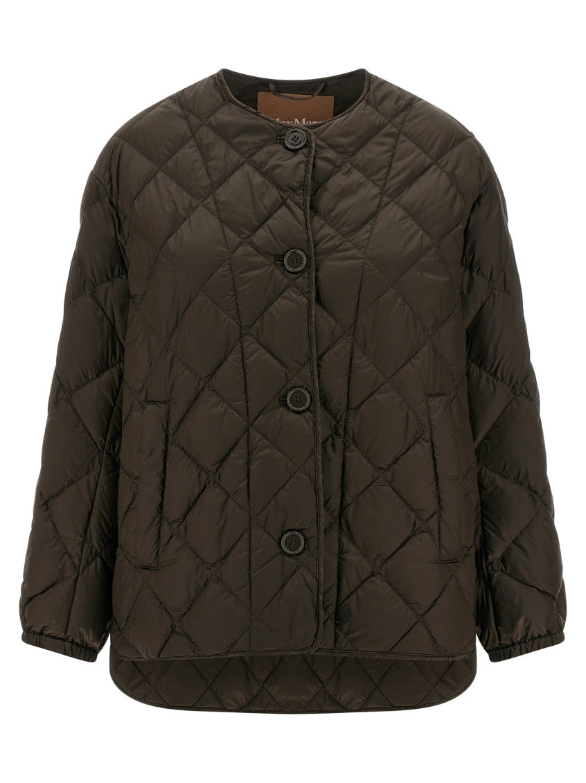 Brown Quilted Crew Neck Jacket 1