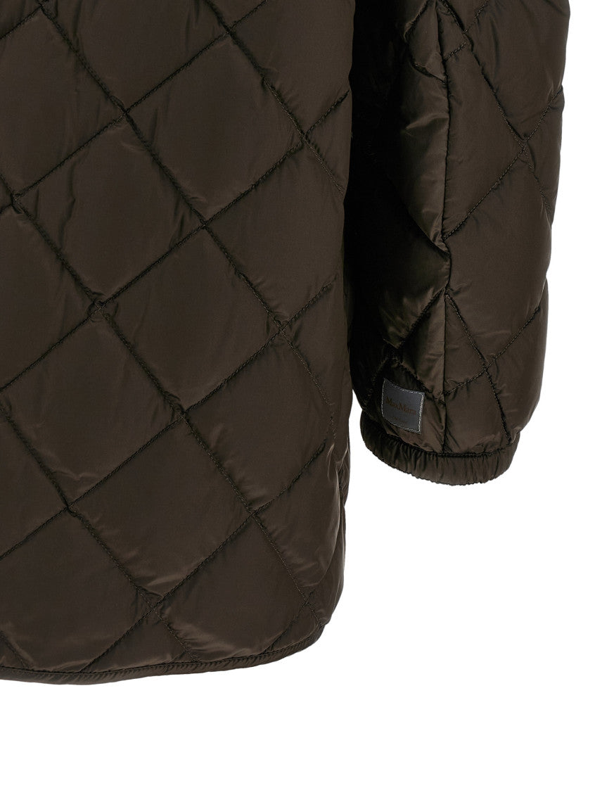 Brown Quilted Crew Neck Jacket 4