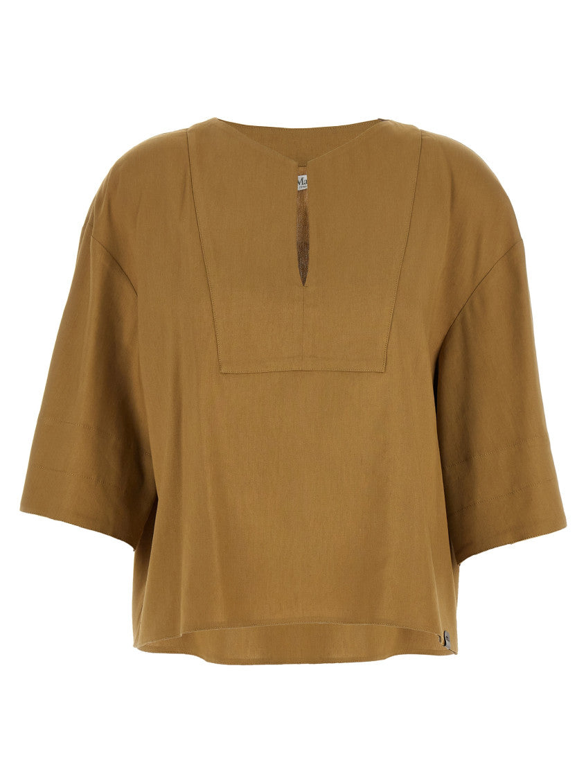 Beige Solid Boat Neck Top 1