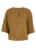 Beige Solid Boat Neck Top 1