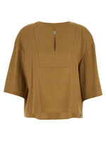 Beige Solid Boat Neck Top 1