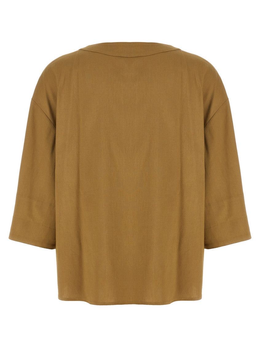 Beige Solid Boat Neck Top 2