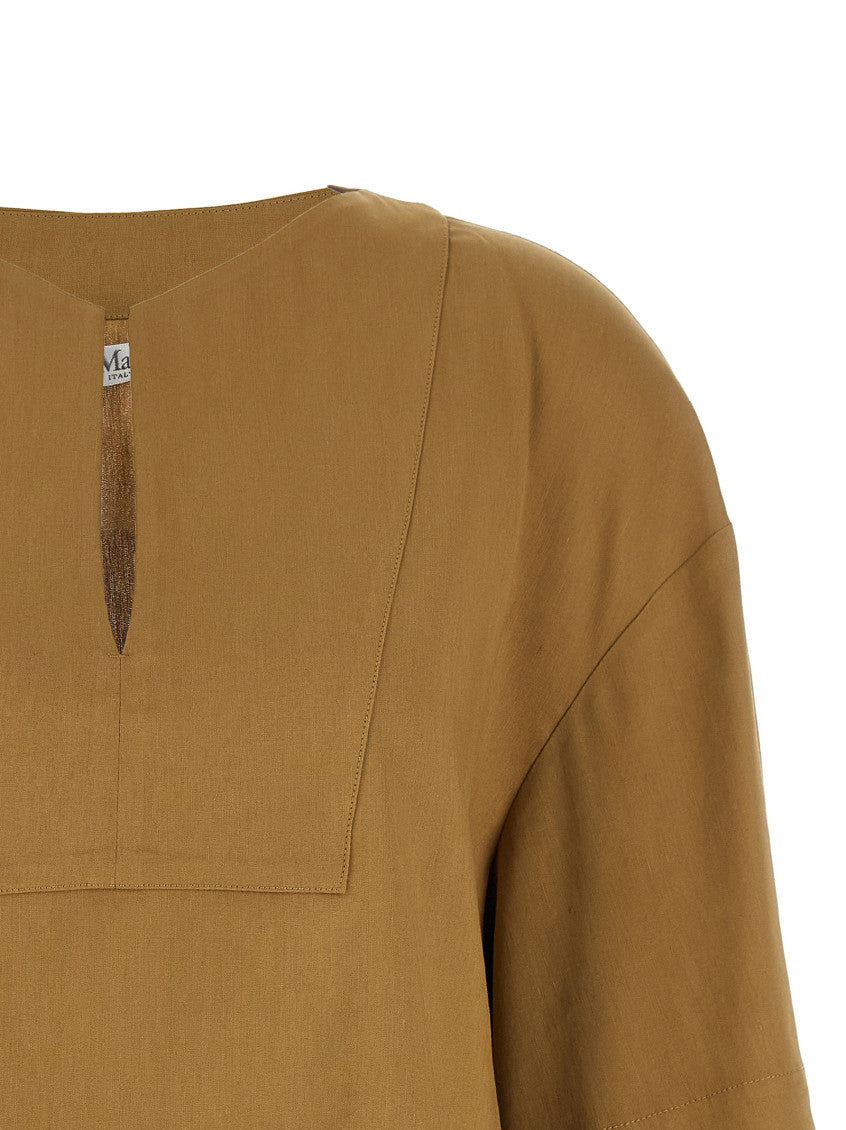 Beige Solid Boat Neck Top 3
