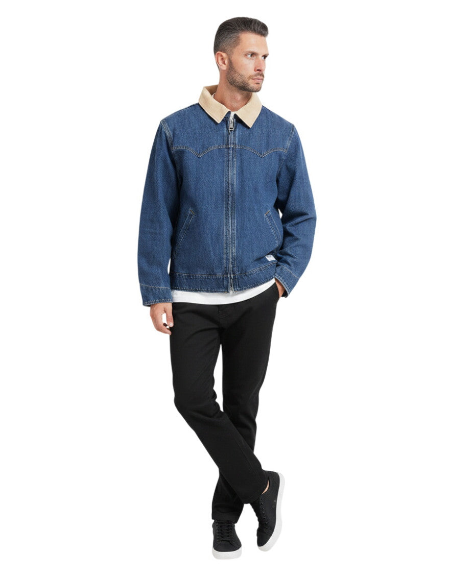Blue Shirt Collar Denim Jacket 1