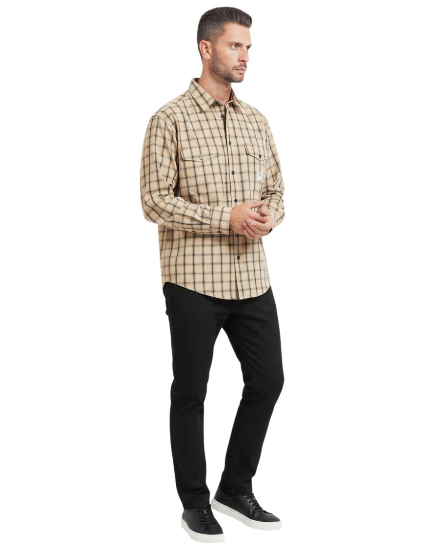 Beige Oversized Check Shirt 1