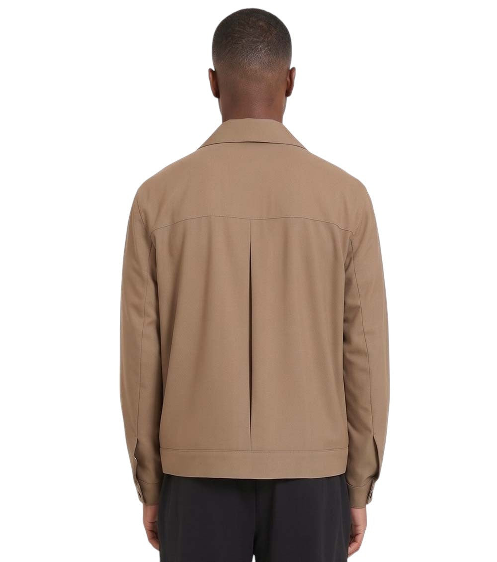 Beige Solid Shirt Collar Jacket 2