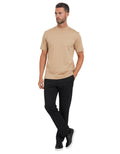 Beige Solid Crew Neck T-Shirt 1