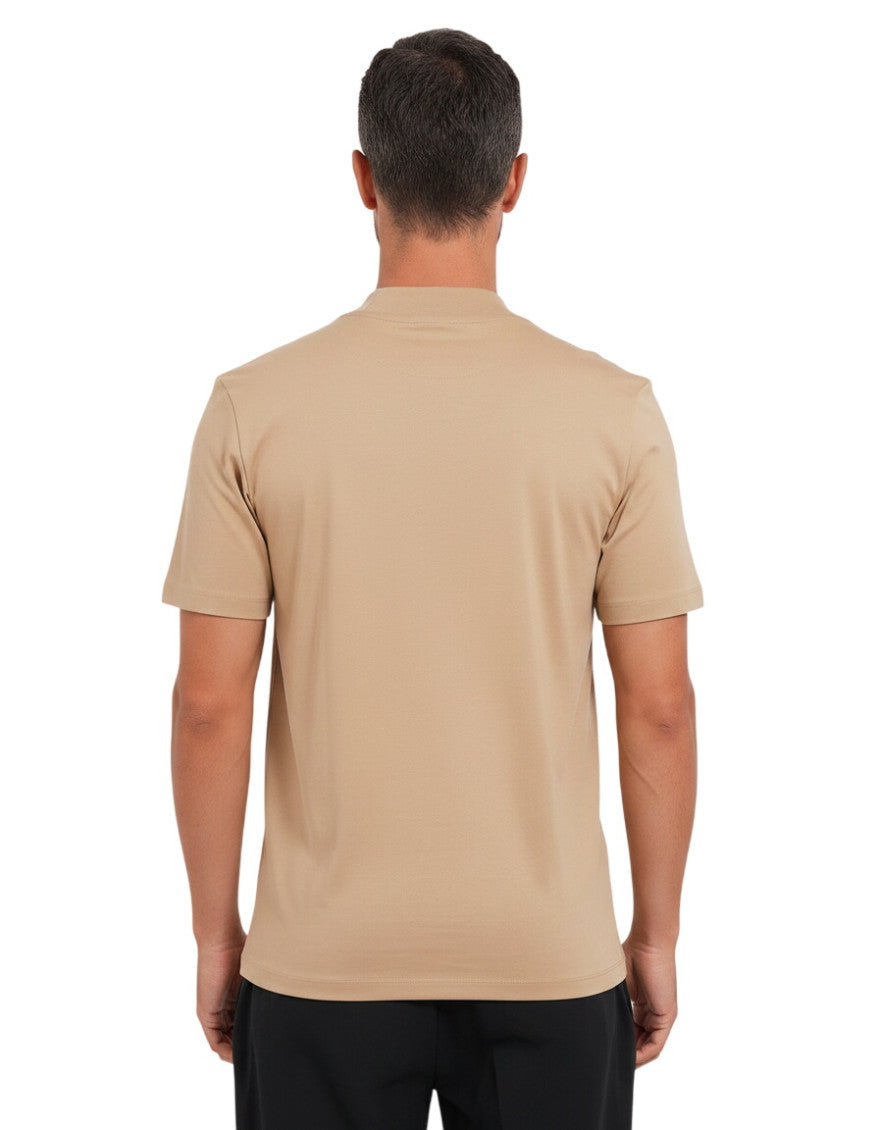 Beige Solid Crew Neck T-Shirt 2