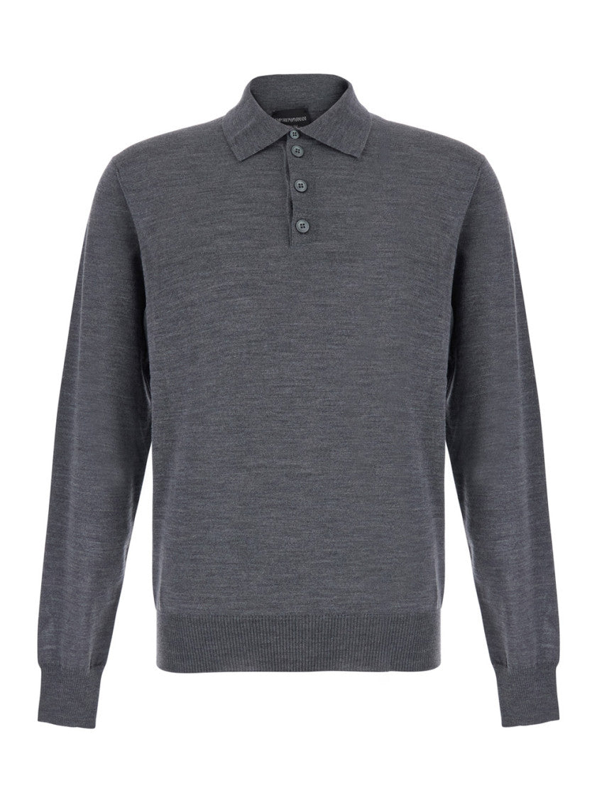 Grey Knitted Polo Sweater 1