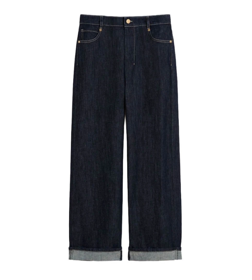 Navy Blue Straight Flat Front Pants 1