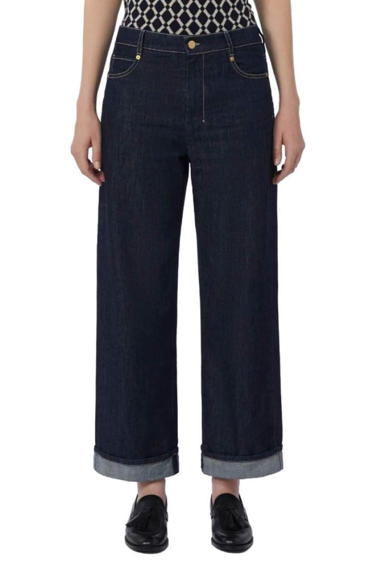 Navy Blue Straight Flat Front Pants 3