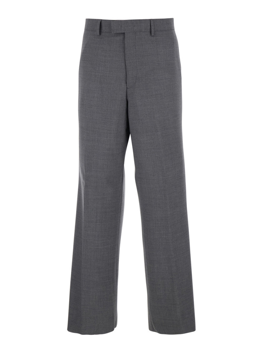 Grey Flat Front Trousers 1