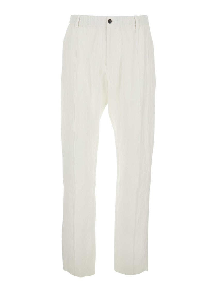 White Straight Pleated Trousers 1