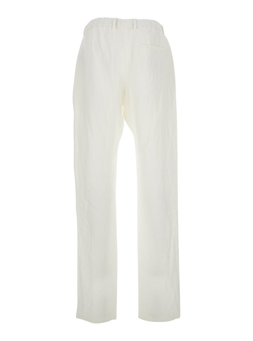 White Straight Pleated Trousers 2