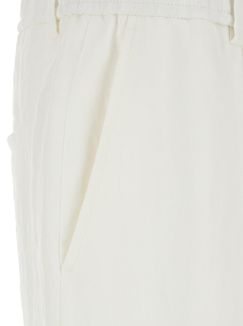White Straight Pleated Trousers 3