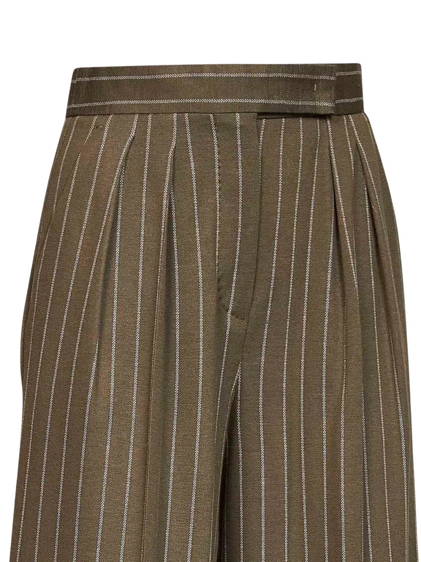 Dark Green Flared Pleated Pants 3