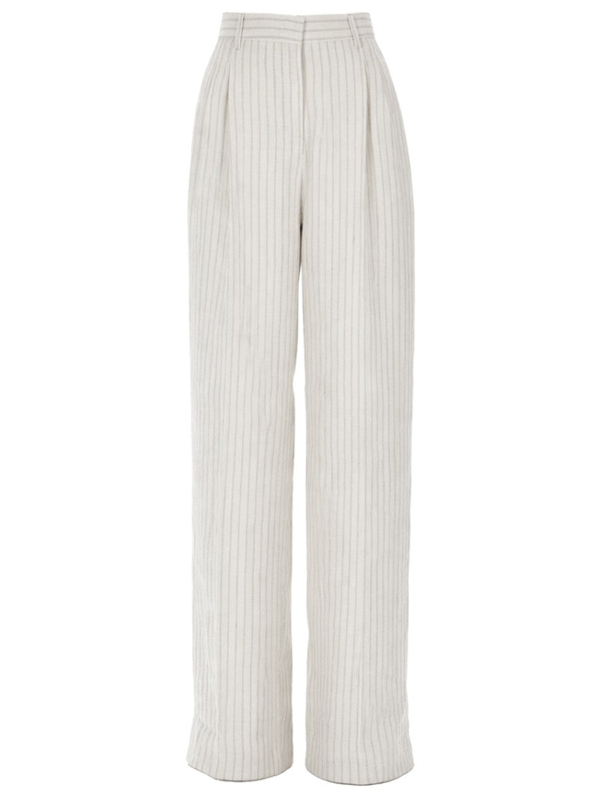 White Straight Pleated Pants 1