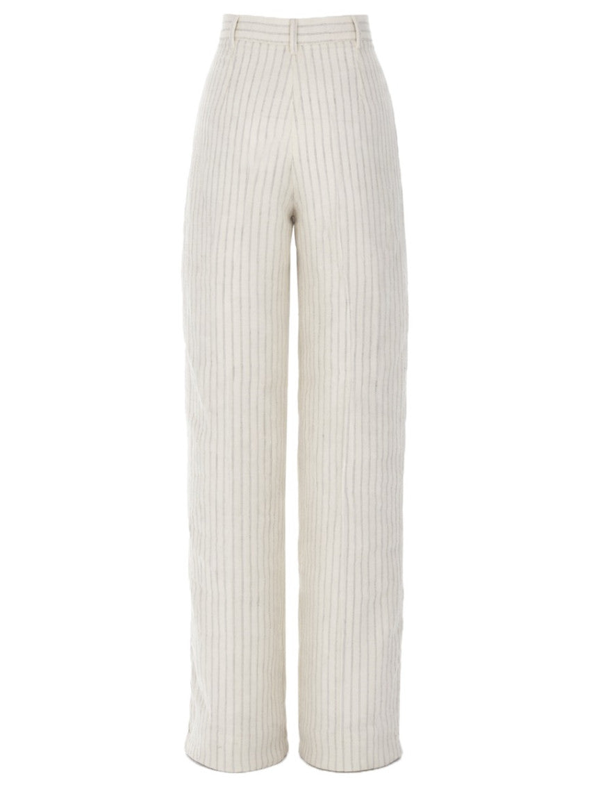 White Straight Pleated Pants 2