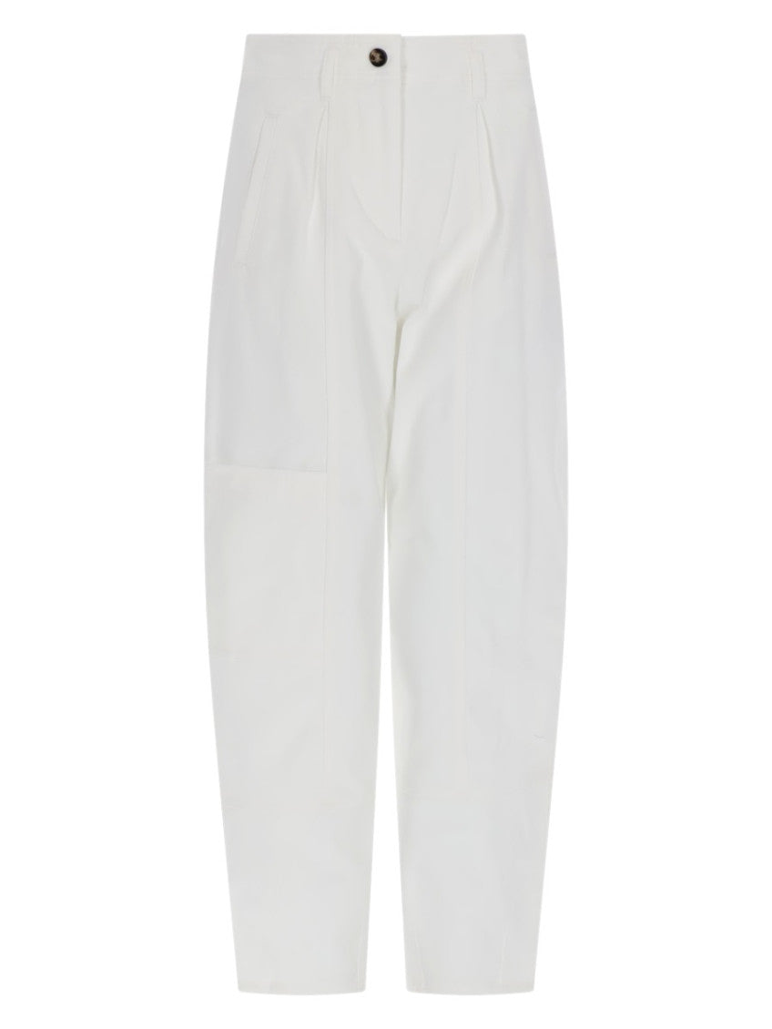 White Tapered Flat Front Pants 1