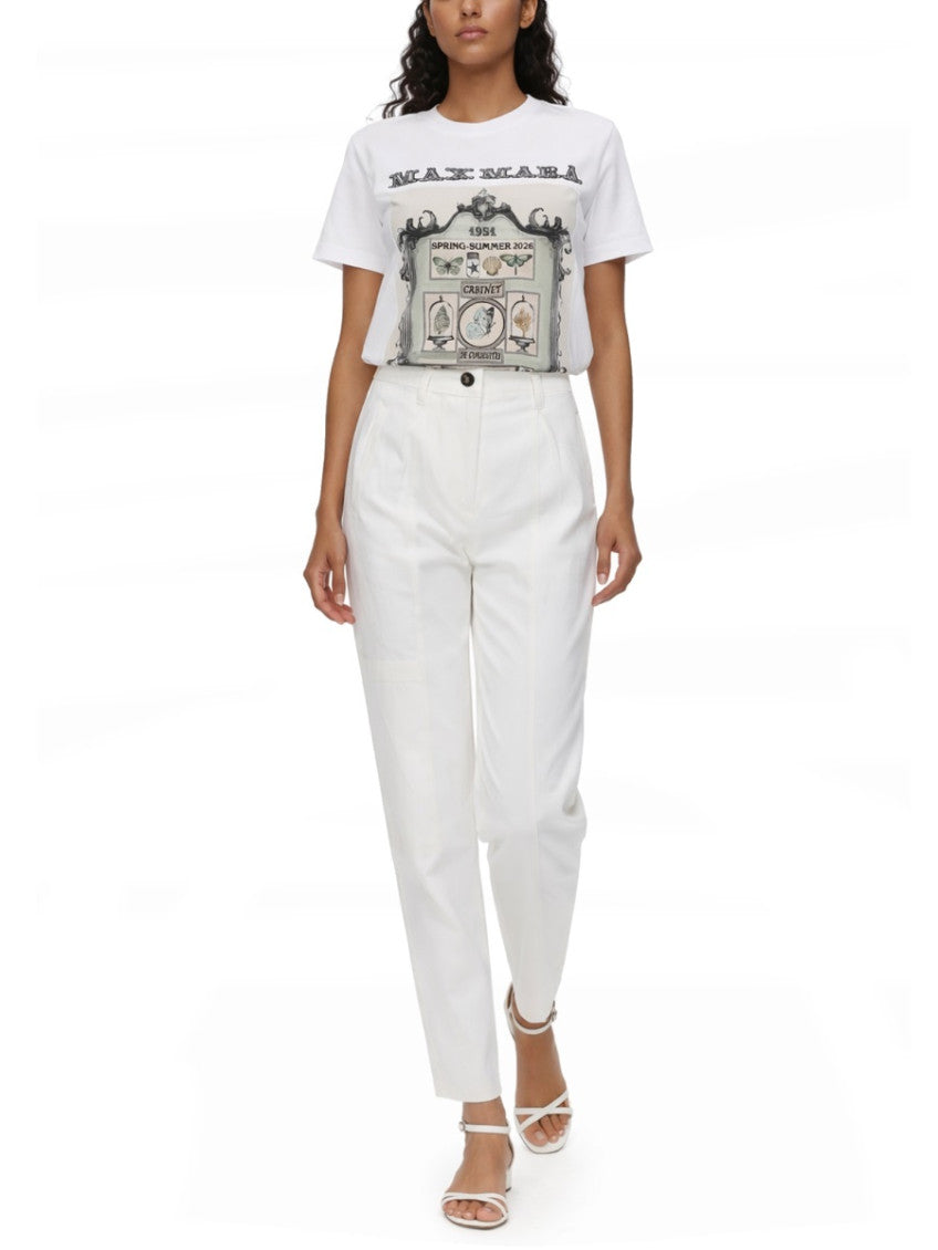 White Tapered Flat Front Pants 3
