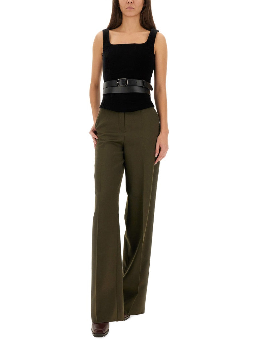 Green Tailored Flat Front Pants 3