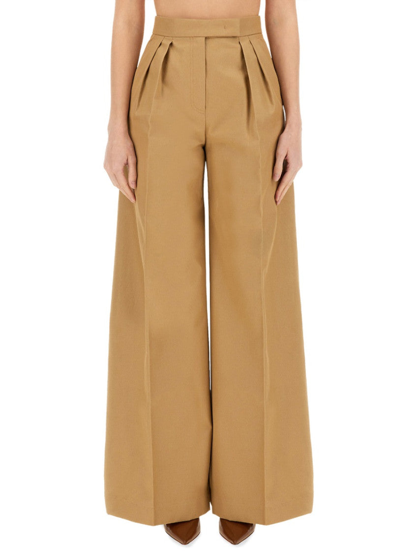 Beige Flared Pleated Pants 1