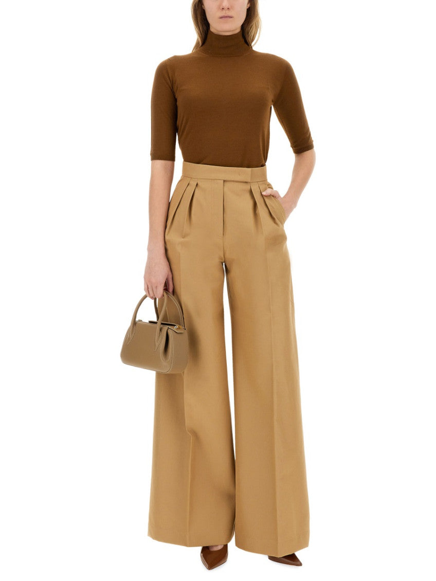 Beige Flared Pleated Pants 3