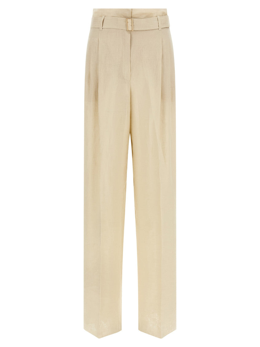 Beige Straight Pleated Pants 1