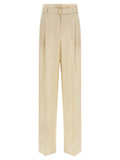Beige Straight Pleated Pants 1