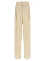 Beige Straight Pleated Pants 1