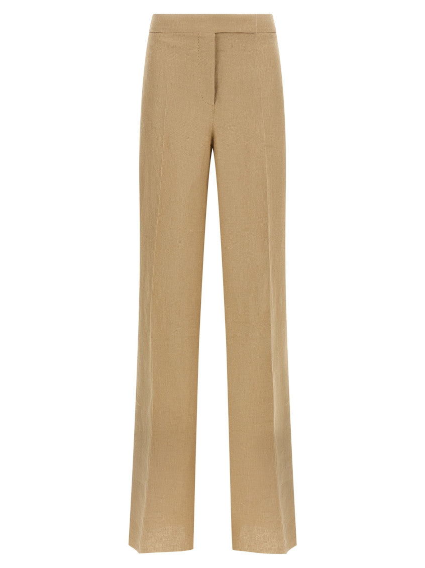 Beige Regular Flat Front Pants 1