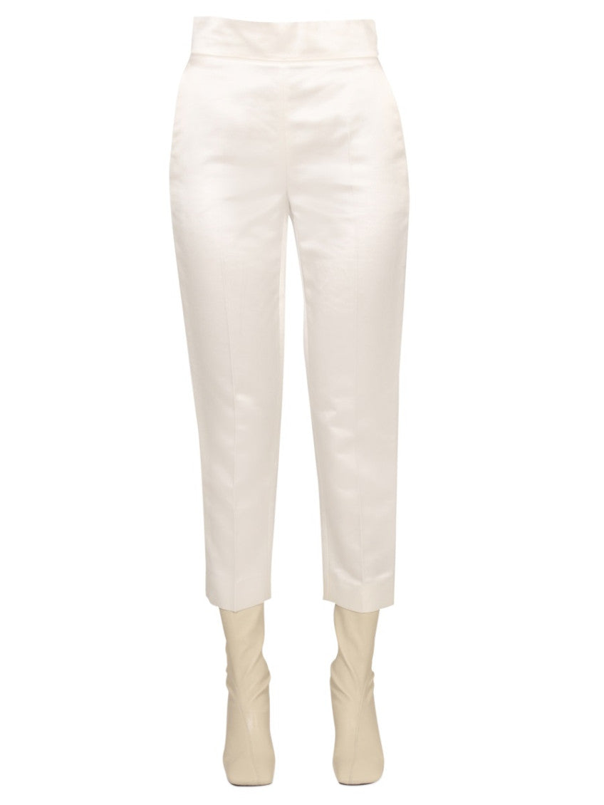 White Tapered Flat Front Pants 1