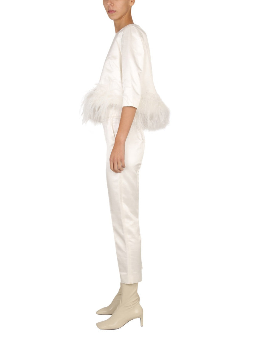 White Tapered Flat Front Pants 3