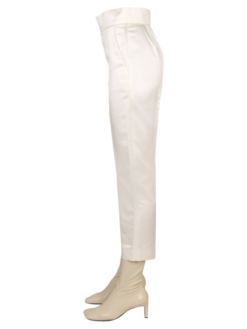 White Tapered Flat Front Pants 4