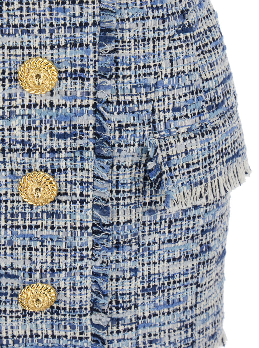 Blue Short Tweed Dress With Straps 3