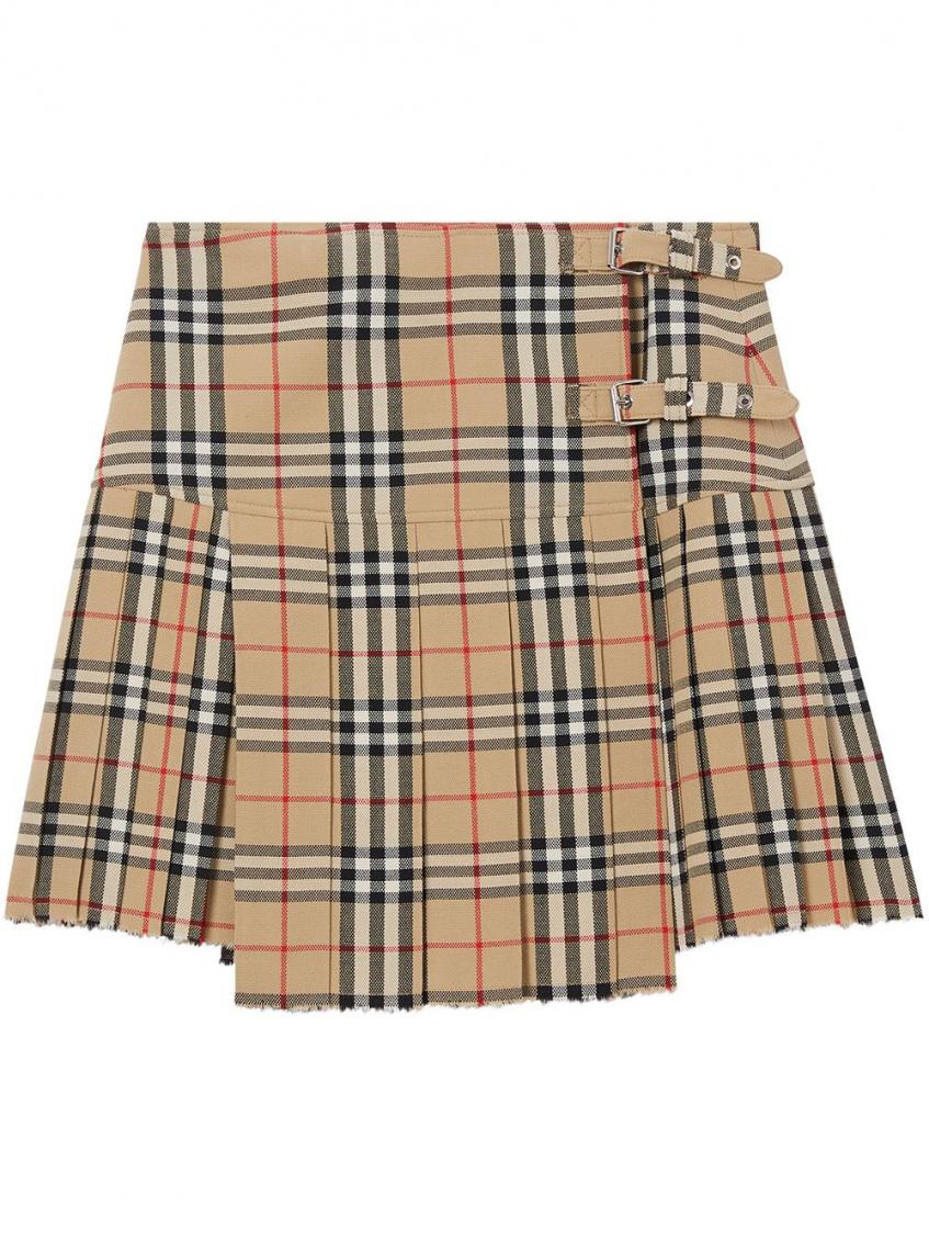 Beige Check Motif Wool Skirt 2