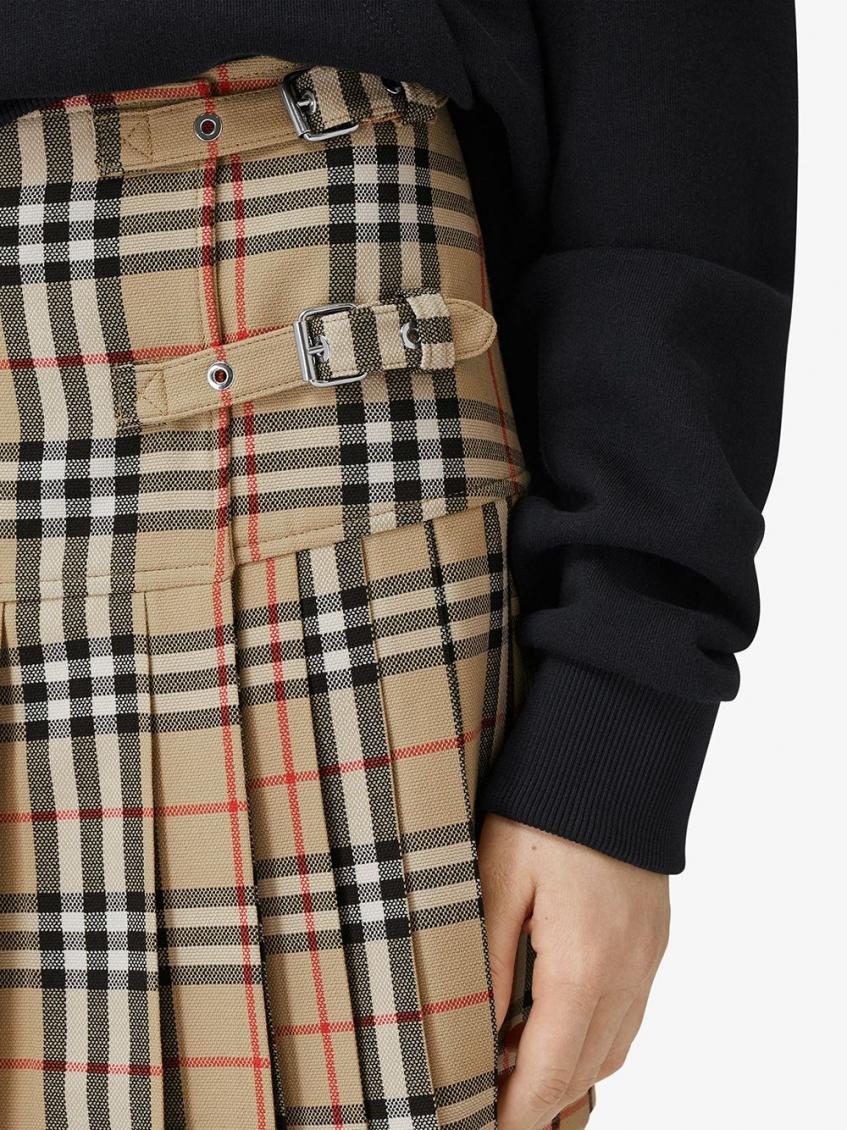 Beige Check Motif Wool Skirt 3