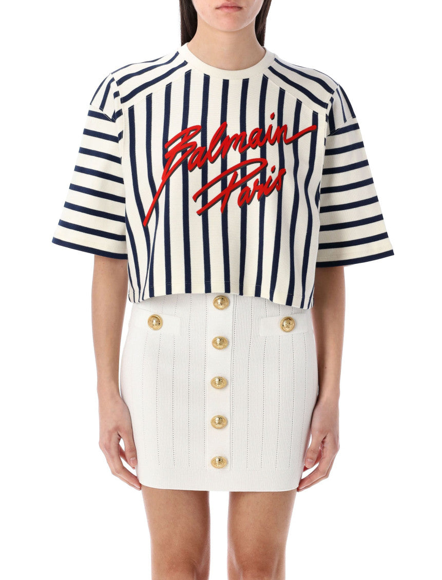 MultiColor  Striped Balmain Baseball  T-Shirt 1