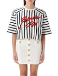 MultiColor  Striped Balmain Baseball  T-Shirt 1